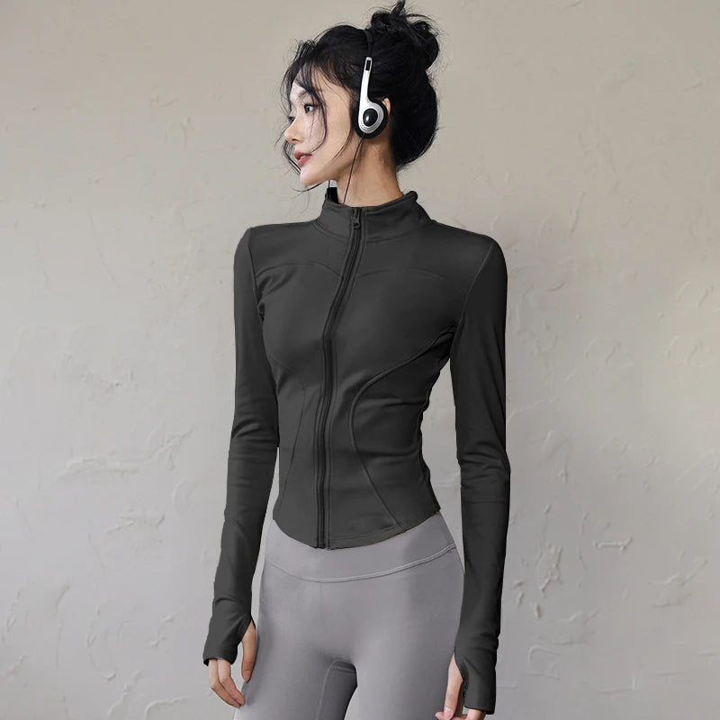 Long Sleeve Sports Jacket Women Zip Fitness Yoga Shirt Winter Warm Gym Top Activewear Running Coats Workout Clothes for Cycling