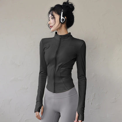 Long Sleeve Sports Jacket Women Zip Fitness Yoga Shirt Winter Warm Gym Top Activewear Running Coats Workout Clothes for Cycling