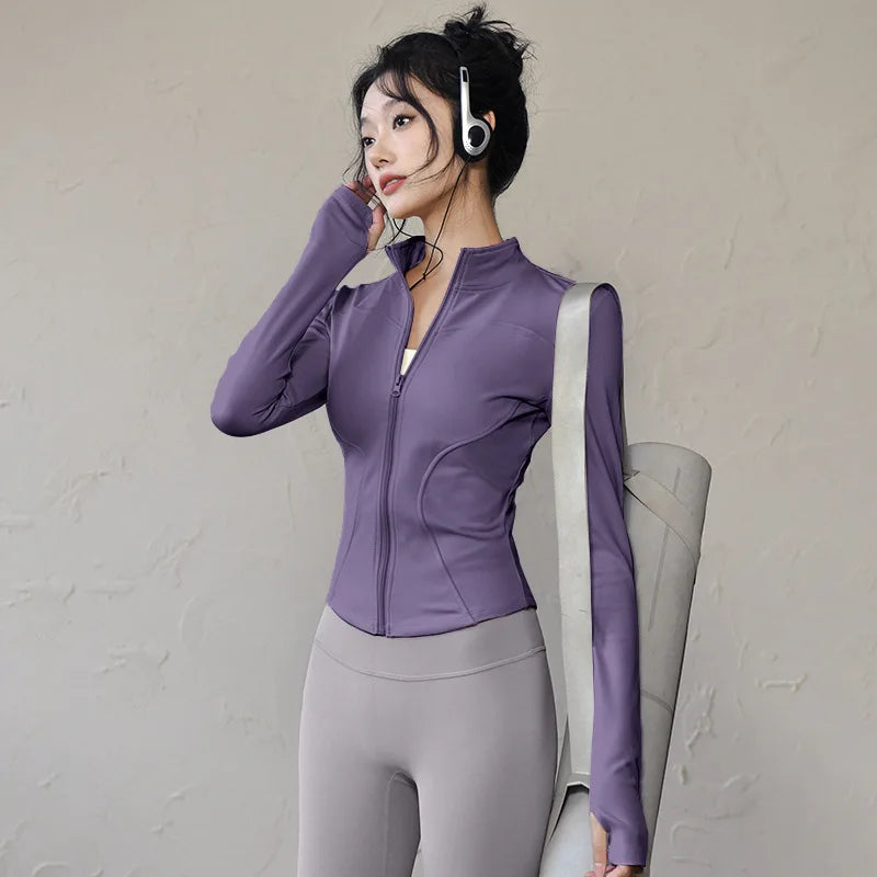 Long Sleeve Sports Jacket Women Zip Fitness Yoga Shirt Winter Warm Gym Top Activewear Running Coats Workout Clothes for Cycling