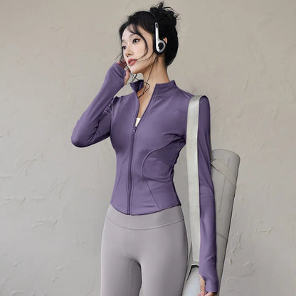 Long Sleeve Sports Jacket Women Zip Fitness Yoga Shirt Winter Warm Gym Top Activewear Running Coats Workout Clothes for Cycling
