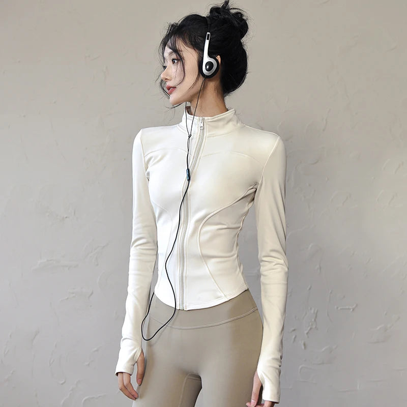 Long Sleeve Sports Jacket Women Zip Fitness Yoga Shirt Winter Warm Gym Top Activewear Running Coats Workout Clothes for Cycling