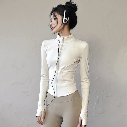 Long Sleeve Sports Jacket Women Zip Fitness Yoga Shirt Winter Warm Gym Top Activewear Running Coats Workout Clothes for Cycling