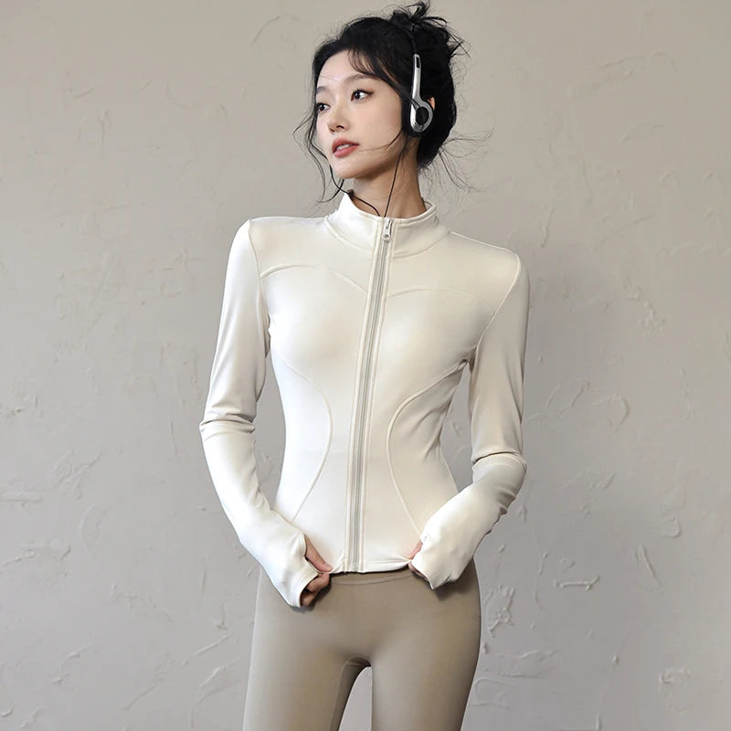Long Sleeve Sports Jacket Women Zip Fitness Yoga Shirt Winter Warm Gym Top Activewear Running Coats Workout Clothes for Cycling